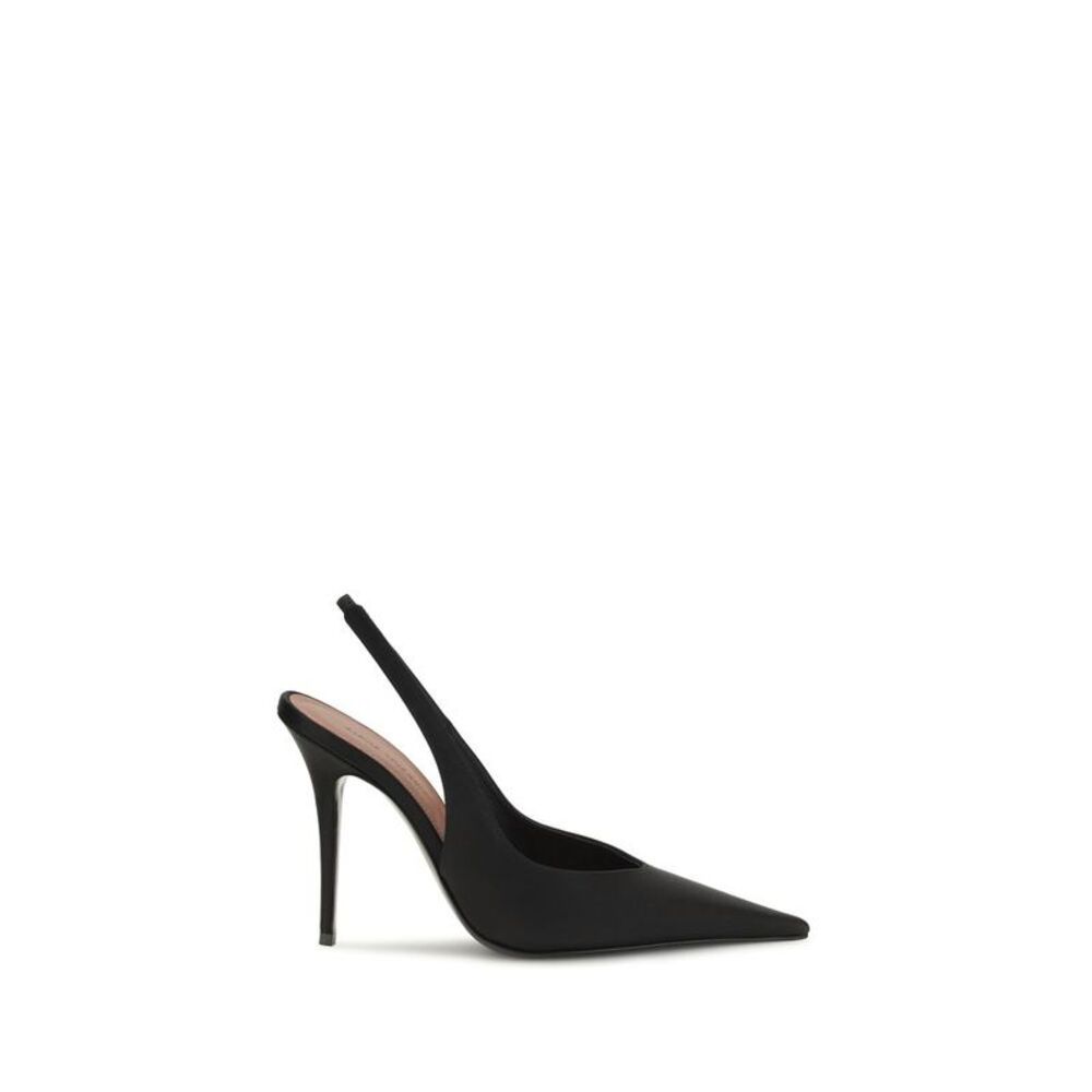 Amina Muaddi Black Satin High Heel Women's Pumps